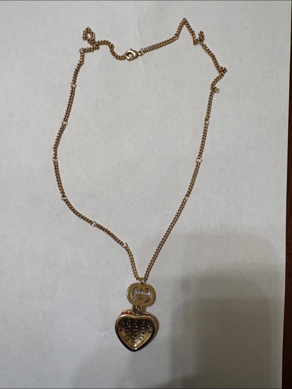 Gold-Tone Necklace with Red Crystal Strawberry Pendant and Rhinestone Accent - Picture 2 of 2